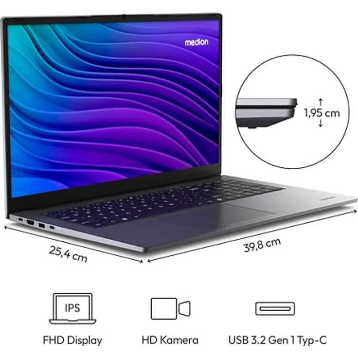 MEDION 43,9 cm (17,3 Zoll Full HD) E17223 Laptop (Intel Core i3 N305, 8GB DDR4 RAM, 512GB SSD, HD Webcam, WLAN, Win 11) – Bild 3