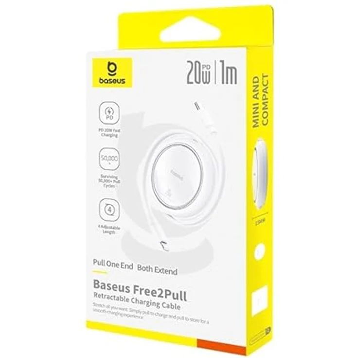 Baseus Free2Pull, Einziehbares USB-C auf Lightning Schnellladekabel, 1 m, 20W, Weiß, Hochgeschwindigkeits-Datenübertragung bis 480 Mbit/s – Bild 8
