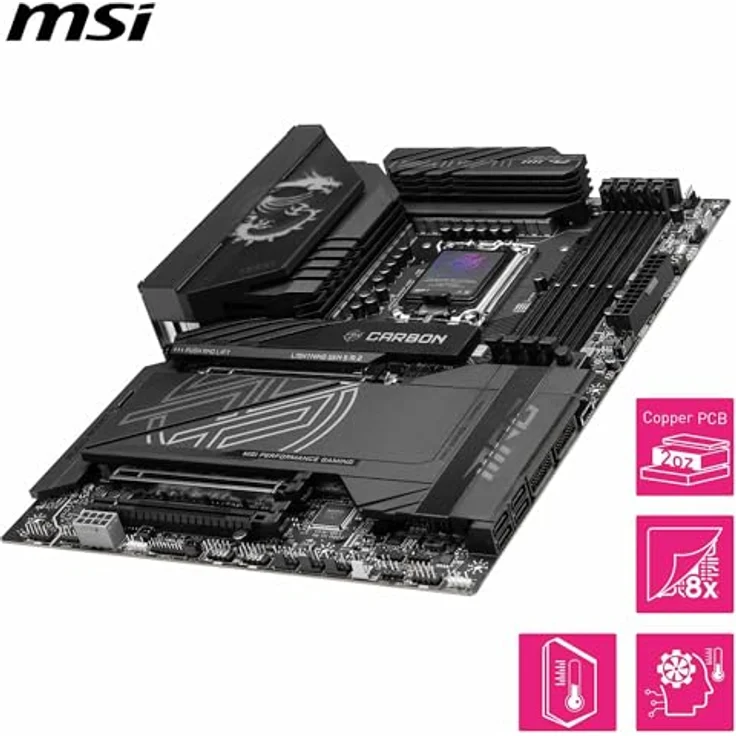 MSI MPG Z890 Carbon WiFi Mainboard, ATX - Unterstützt Intel Core Ultra Prozessoren (Series 2), LGA 1851-110A SPS VRM, DDR5 Memory Boost 9200+ MT/s (OC), PCIe 5.0 x16 & 4.0 x16, M.2 Gen5, Wi-Fi 7 – Bild 4