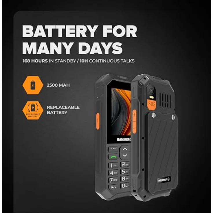 Hammer 6 4g 2.4´´ Schwarz Schwarz One Size - Robustes Seniorenhandy mit IP68 Zertifizierung und 7 Tage Akkulaufzeit – Bild 6
