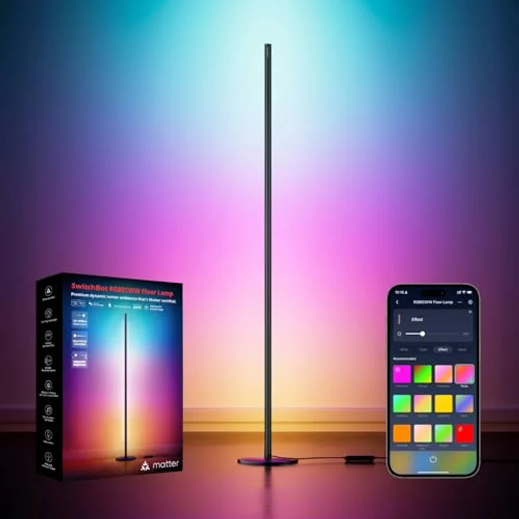 SwitchBot RGBICWW Stehlampe, smarte dimmbare LED-Floor Lamp in Schwarz mit Matter Unterstützung, Apple Home, Alexa, Google Home, Musik- und Szenenmodi – Bild 1