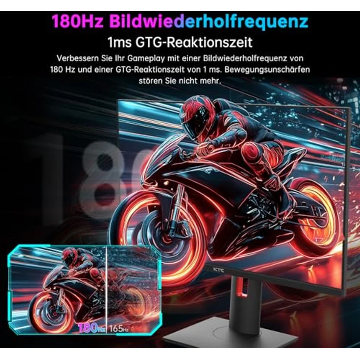 KTC Gaming Monitor H27T22, 27 Zoll 1440p 180Hz Fast IPS Monitor, 2K QHD 1ms GTG, FreeSync & G-Sync 124%sRGB HDR10, Vertikaler PC Bildschirm, HDMI/DP/USB, Schwarz – Bild 4