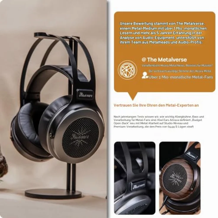 LINSOUL Kiwi Ears Altruva Over-Ear-Kopfhörer, Hi-Fi 50mm Dynamische Treiber, Offenes Design, Kabelgebunden, Schwarz Holz – Bild 3