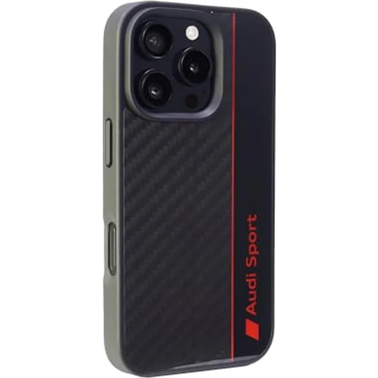 Audi Sport Handyhülle - Kompatibel mit iPhone 16 Pro - Stoßabsorbierende Hülle aus Carbon - Präzise Aussparungen - Schwarz mit roten Details – Bild 1