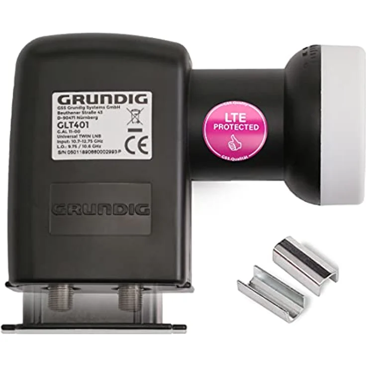 [Test SEHR GUT *] GSS Twin LNB für digital Satschüssel - 2 Teilnehmer, Fernseher - 2fach - mit LTE Filter - Full HD, 4K, HDTV, 0.1dB, 2-Fach, Wetterschutz, kälte- & hitzebeständig + Aufdrehhilfe – Bild 1