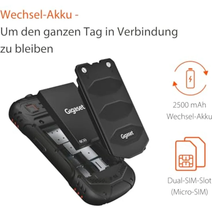 Gigaset GLX8 - Outdoor-Tastenhandy, Dual SIM, IP68, Bluetooth 5.0, 2,4 Zoll Display, Schwarz/Orange – Bild 3