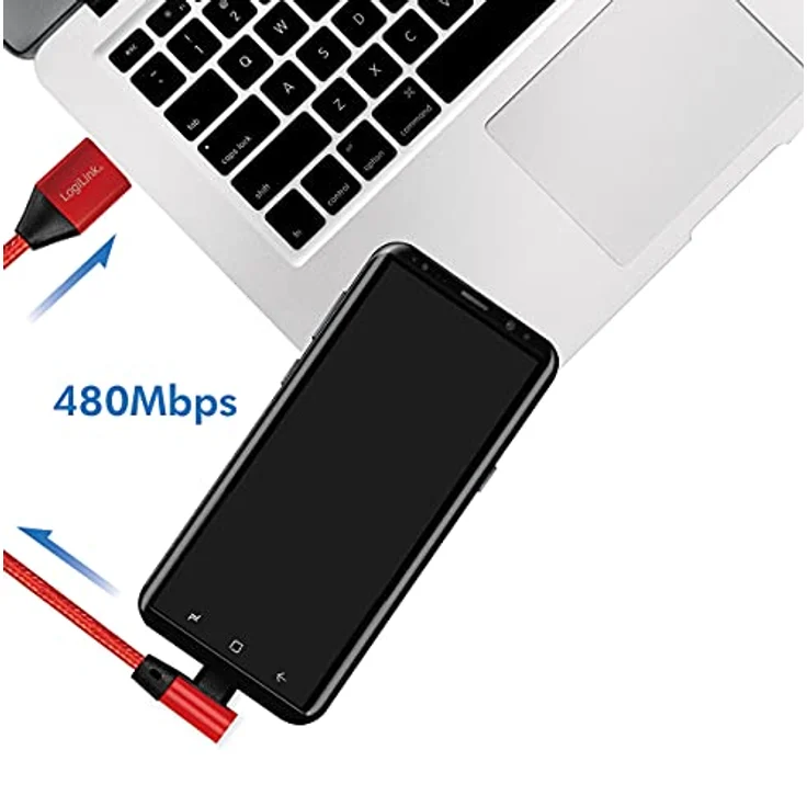 Logilink - USB-Kabel - USB-C (M) gewinkelt bis USB (M) gerade - USB 2.0 - 5 V - 3 A - 1 m - Rot, RAL 3024 (CU0146) – Bild 6