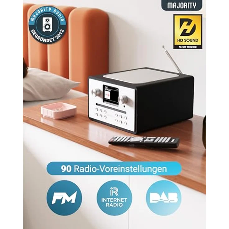 Majority Homerton Internetradio, WLAN mit CD-Player, DAB+, UKW, Bluetooth, Doppelalarm, Farbdisplay – Bild 2