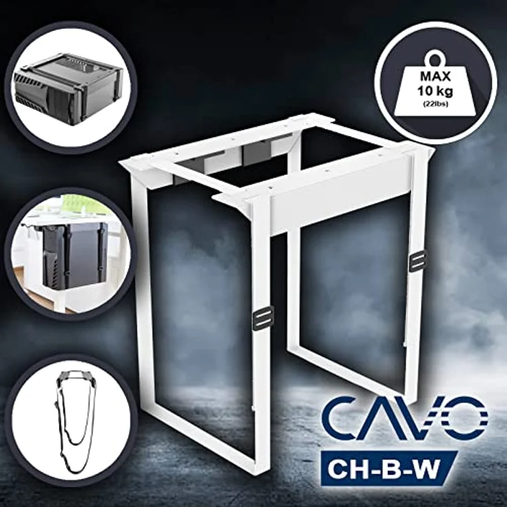 CAVO Desktop PC-Halterung CH-B-W, weiße Stahlhalterung mit reißfesten Gurten für PCs bis 10 kg, höhen- und breitenverstellbar – Bild 2