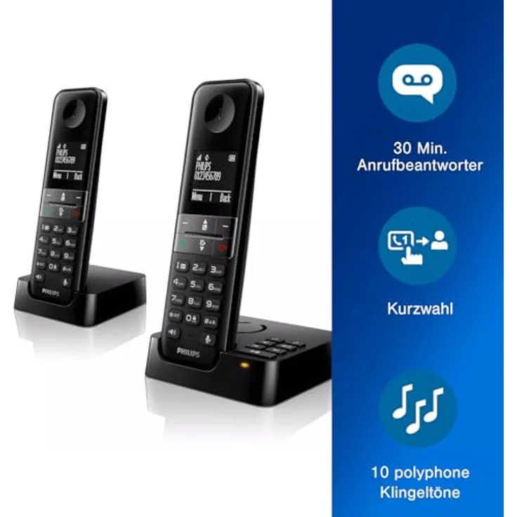 Philips D4752B-01 DECT Schnurlostelefon mit Anrufbeantworter, 2 Mobilteile – Bild 4