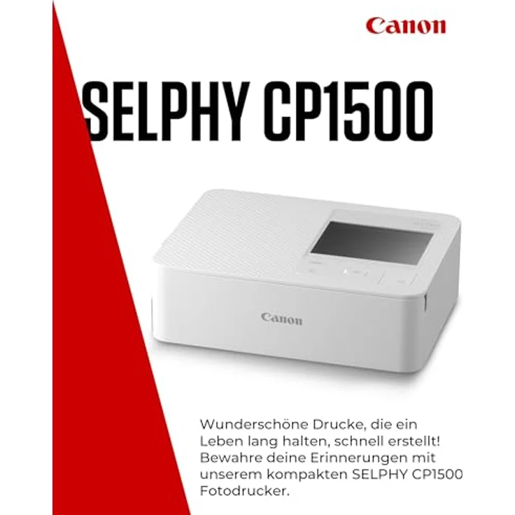 Canon SELPHY CP1500, Mobiler Fotodrucker, Drahtloser Bluetooth-Drucker in Weiß, inkl. 54 Blatt Papier im 4x6 Postkartenformat, wasserabweisende und kratzfeste Druckqualität – Bild 2