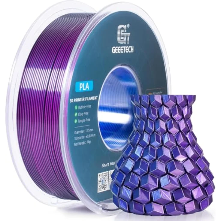 GEEETECH Silk PLA Filament 1,75mm, Tricolor Silk Blau Lila Schwarz, 1KG Spule für 3D-Druck, hochpräzise und verzugsfrei – Bild 1