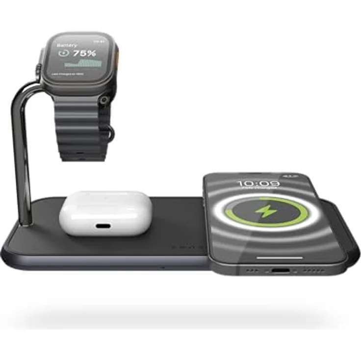 OtterBox Zens Dual + Watch Wireless Charger, kabelloses Ladegerät (10 W) für iPhone, Apple Watch & Qi-Geräte, inkl. 24-W-Netzadapter (EU, GB, USA), Schwarz – Bild 2