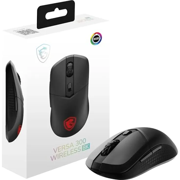 MSI VERSA 300 8K, Ergonomische Bluetooth Maus mit 2.4 GHz, 6 Tasten, USB 2.0, Schwarz