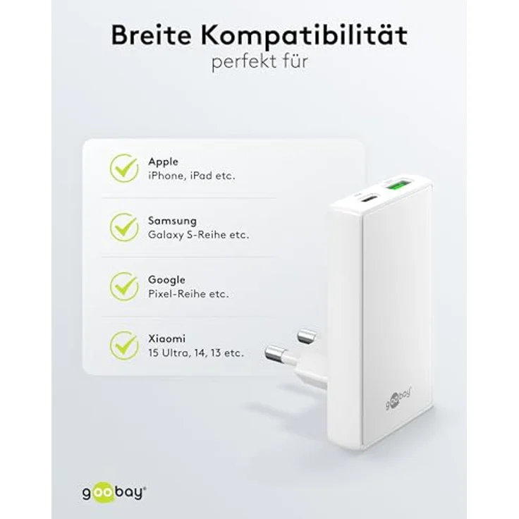 Goobay USB-C PD GaN Dual-Schnellladegerät, 90° Flat, 45 W, platzsparendes Design, weiss – Bild 7
