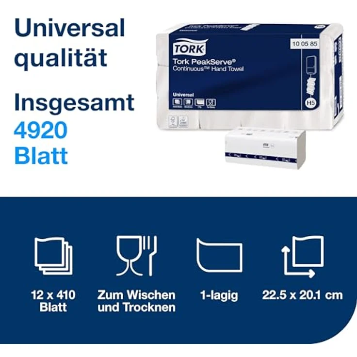 TORK Drucker- und Kopierpapier PapierhandtÃ¼cher PeakServeÂ® Endlosâ„¢ H5 Interfold-Falzung 1-lagig 4.920 – Bild 2