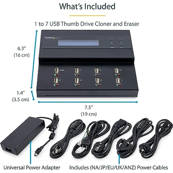 StarTech.com 1:7 USB Stick Klonstation und Löscher, Kopierer für mehrere USB Laufwerke, System and File und Sector-by-Sector Kopieren, 1,5 GB/min, Single und 3-Pass Löschen, LCD Display (USBDUP17) – Bild 5