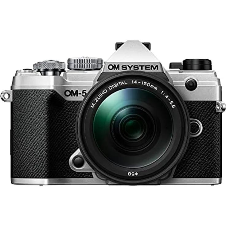 OM SYSTEM OM-5 Micro Four Thirds Systemkamera Inkl. M.Zuiko Digital 14-150mm F4-5.6 II Objektiv, 20 MP Live MOS-Sensor, Optimierte 5-Achsen-Bildstabilisierung, IP53, Silber/Schwarz