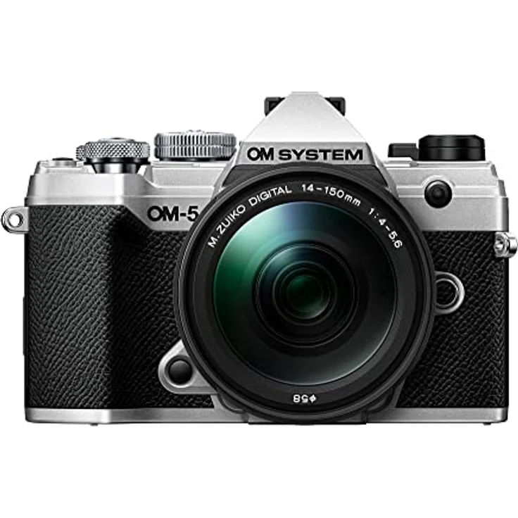 OM SYSTEM OM-5 Micro Four Thirds Systemkamera Inkl. M.Zuiko Digital 14-150mm F4-5.6 II Objektiv, 20 MP Live MOS-Sensor, Optimierte 5-Achsen-Bildstabilisierung, IP53, Silber/Schwarz – Bild 1