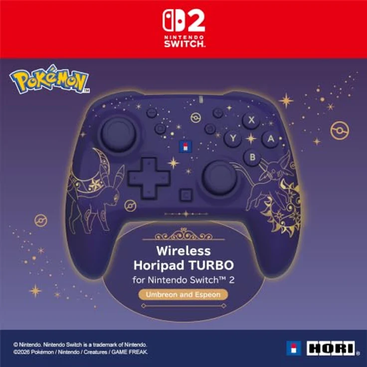 HORI Wireless PAD Turbo (Espeon & Umbreon) für Nintendo Switch 2, kabelloser Controller mit 10 Stunden Akkulaufzeit, programmierbaren Rücktasten und präzisen TMR-Sticks, lila – Bild 2