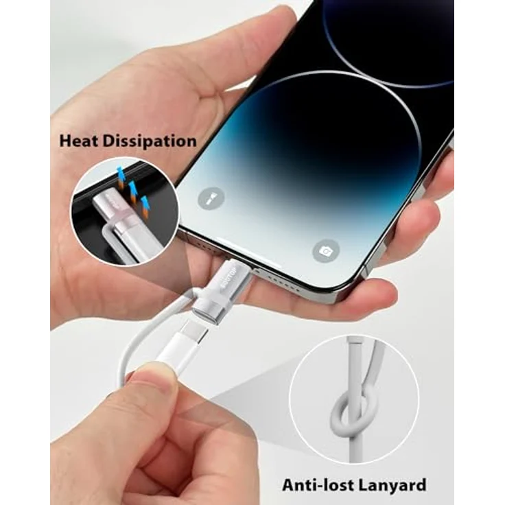BOUTOP 3 Stück 36W USB C auf Lightning Adapter, Apple MFi zertifiziert, mit Anti-Verlust-Seil für iPhone 14/13, iPad Air 4/Mini 5 - Silber – Bild 3