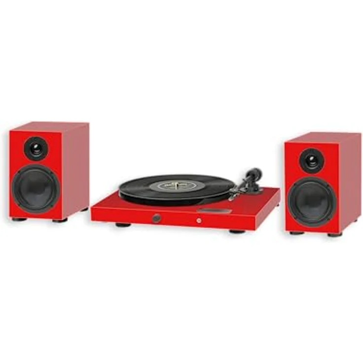 Pro-Ject Juke Box E1, Audiophiles “All-in-one Plug & Play“ Plattenspielersystem mit BT, Line-Eingang und Endverstärker (Rot) – Bild 4