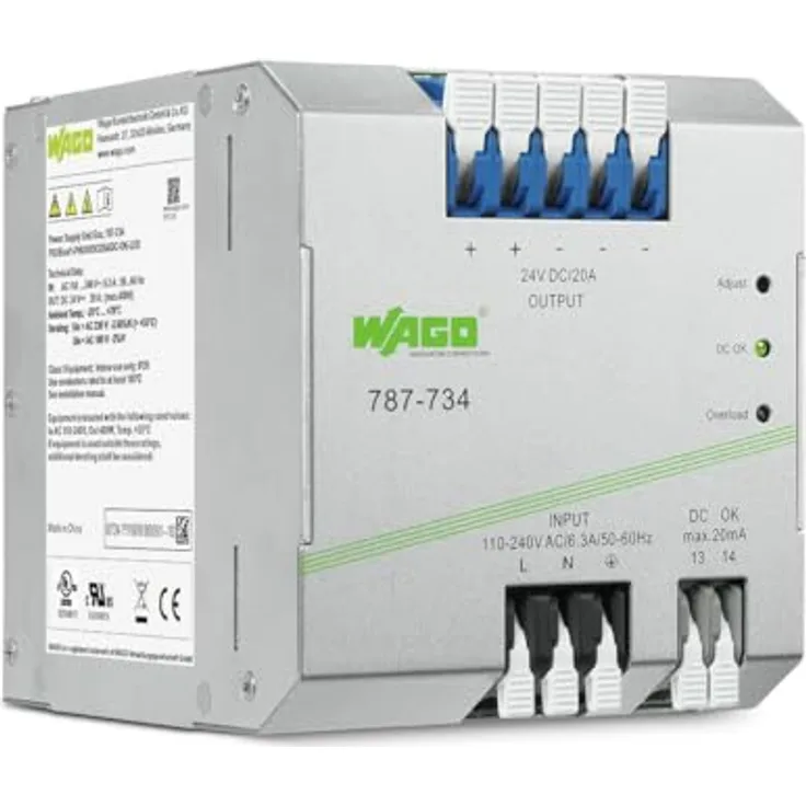WAGO EPSITRON® ECO POWER 787-734, Hutschienen-Netzteil 24 V/DC, 20A, 480W, galvanisch getrennte Ausgangsspannung, IP20, gefedert, 7 TE