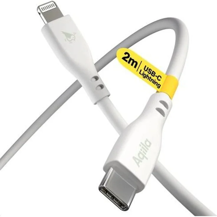 Aqiila Cablebird CS22, 60W Lade-/Sync Kabel mit 2m Länge, Type C und Lightning, weiß