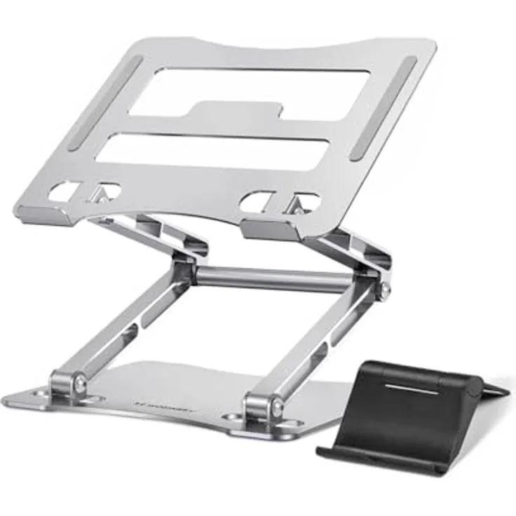 WOZINSKY Einstellbarer Laptop- und Tablet-Ständer aus Aluminium, Silber, 11-17,3 Zoll, mit Kühlloch, Faltbar, Rutschfest