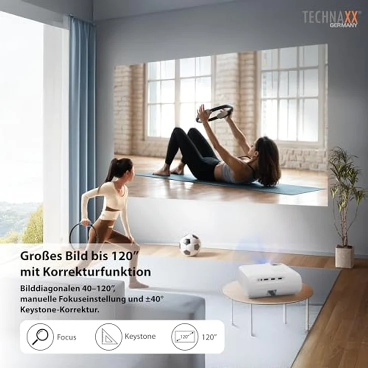 TECHNAXX TX-332 Full-HD Beamer 1080p, Heimkino-Projektor mit Lautsprecher, Fernbedienung, 200 lm, Netflix vorinstalliert, Weiss – Bild 6