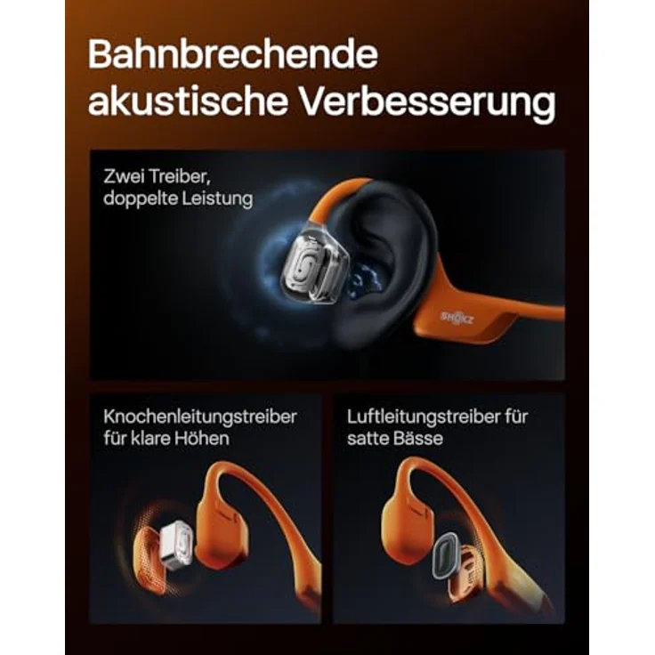 SHOKZ OpenRun Pro 2 Knochenschall Sportkopfhörer, Orange, Bluetooth 5.3, Geräuschunterdrückung, IP55 wasserdicht, 12 Std. Wiedergabe, USB-C Schnellladung – Bild 3