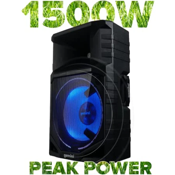 Gemini GSW-T1500PK - aktiver Outdoor 15" Lautsprecher - 1500 Watt Party Box - Bluetooth, USB und FM-Radio Player - IPX4 - Akku - integrierte Rollen - LED Beleuchtung – Bild 3
