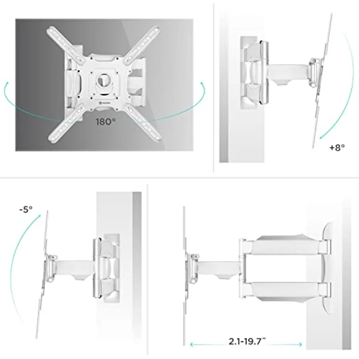 ONKRON TV Wandhalterung schwenkbar neigbar für 32-65 Zoll Flach&Curved LCD LED Fernseher, Bildschirm bis zu 35 kg max VESA Halterung 400x400 Weiß – Bild 3