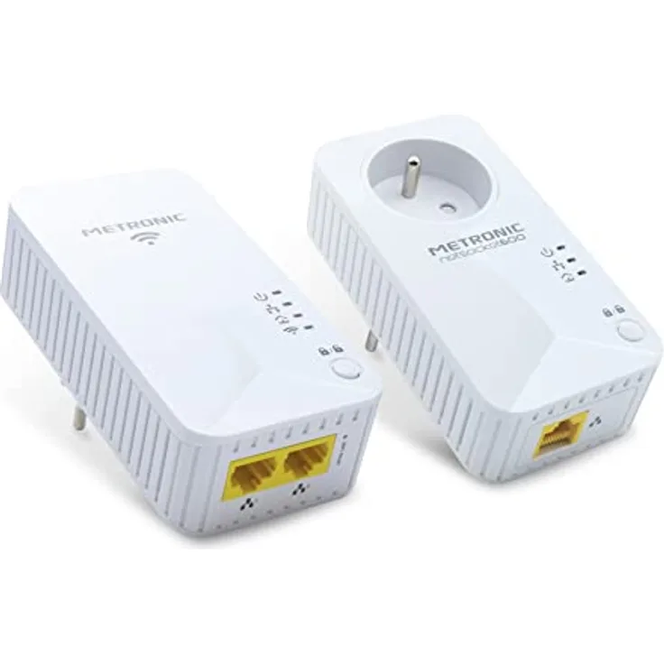Metronic 495469 CPL-Steckdose Duo WLAN mit 2 Fast Ethernet Ports 100 MB/s (CPL WLAN) und 1 Fast Ethernet Port 100 MB/s (CPL) und Gigogne Steckdose