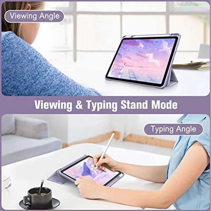 FINTIE Hybrid Hülle für iPad Air 11 Zoll M4/M3/M2 (2026/2025/2024), iPad Air 5./4. Gen (2022/2020), stoßfeste Schutzhülle mit Stifthalter, transparente Hartschale, Lila Marmor – Bild 4