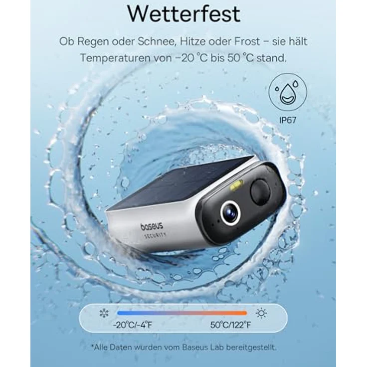 Baseus Security S1 Lite Solocam, 2K Außenüberwachungskamera mit Solar-Akku, IP67 wetterfest, 135° Sichtfeld, Farb-Nachtsicht, WLAN, keine Gebühren, kompatibel mit Alexa & Google – Bild 3
