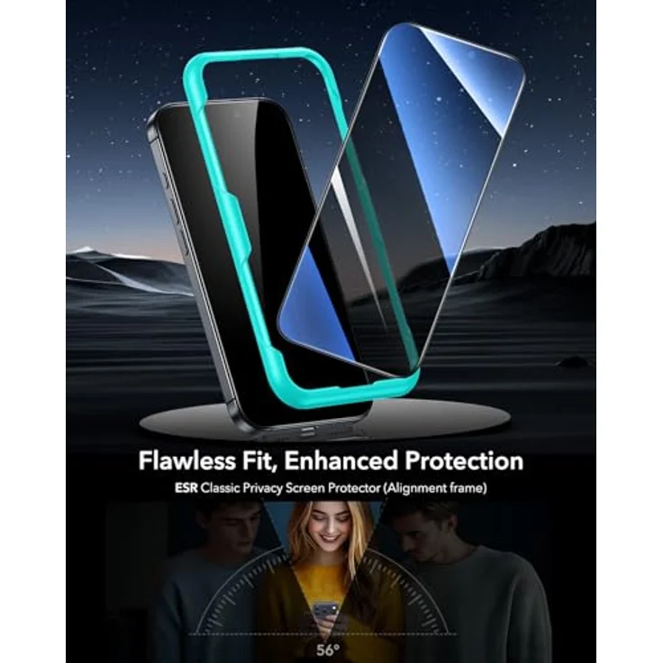 ESR Panzerglas Sichtschutz für iPhone 17 und iPhone 16 Pro, Displayschutzfolie 3 Stück mit 9H Härte, Face ID Unterstützung und einfacher Anbringung – Bild 2