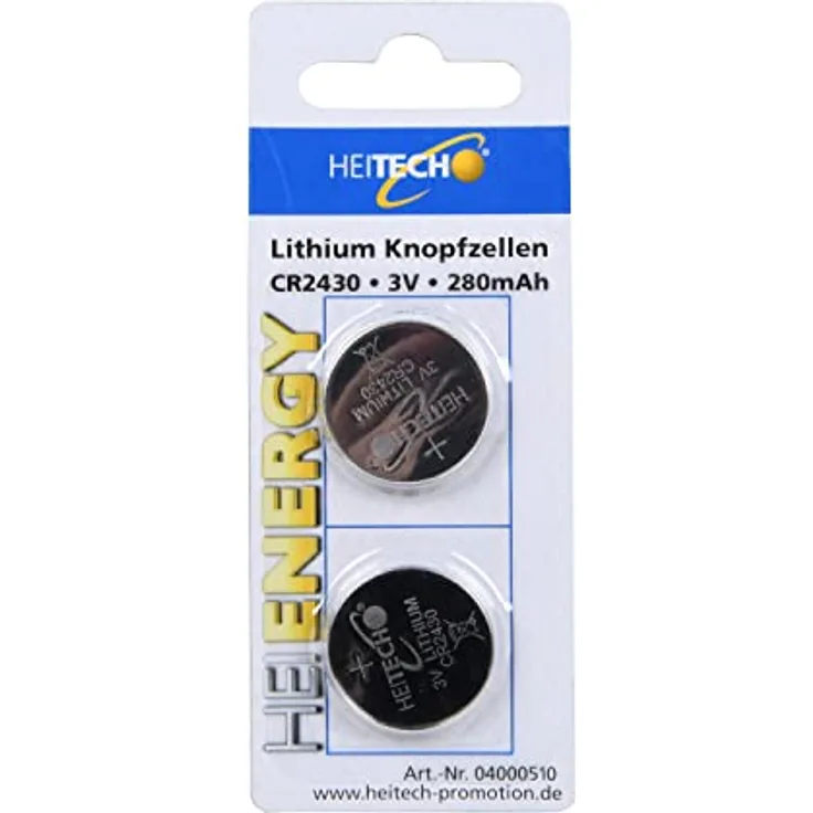 HEITECH 2er Pack CR2430 Lithium Knopfzellen Batterie - 3V Knopfbatterien auslaufsicher & mit Langer Haltbarkeit