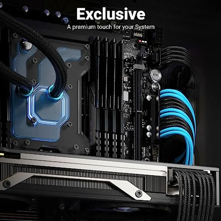 deleyCON 24-Pin ATX Netzteil Verlängerungskabel, 30cm, 18 AWG, Nylon, Schwarz Blau – Bild 5