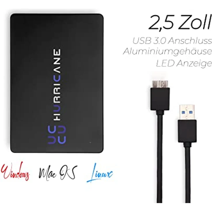 HURRICANE 500GB Externe Festplatte 2,5" USB 3.0 MD25U3 Mobile Speicherplatte für Fotos TV Laptop PS4 PS5 Xbox -schwarz – Bild 3