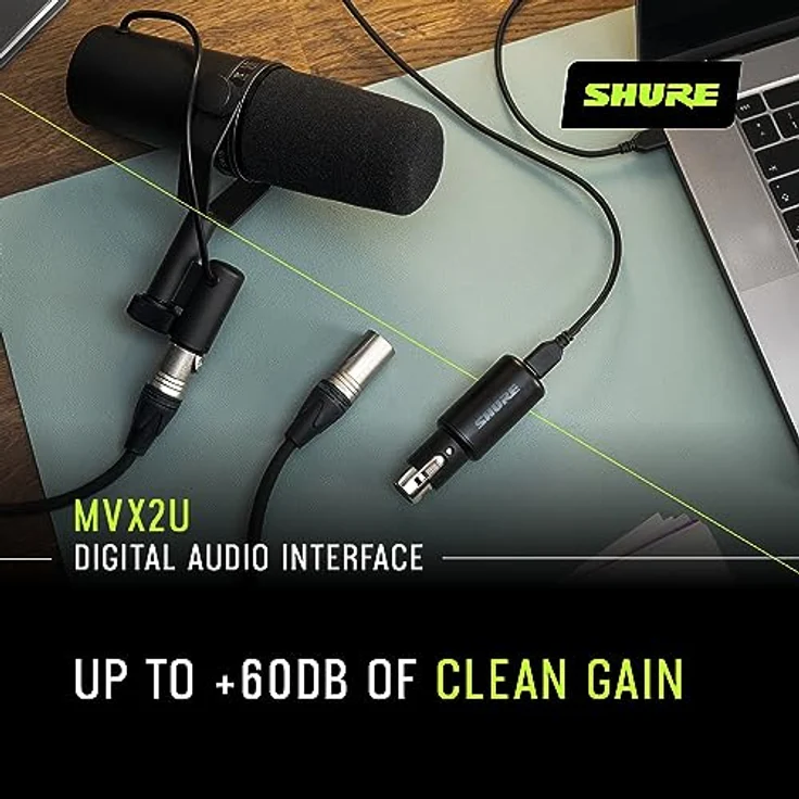 Shure MVX2U, XLR-auf-USB-Digitalinterface mit 60dB Vorverstärker, Zero-Latency Monitoring, 48V Phantomspeisung, Kopfhörerbuchse, USB-C Kabel – Bild 5