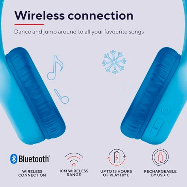 Trust Nouna Bluetooth Kopfhörer Kinder mit Lautstärkenbegrenzer (85dB) für Kinderen ab 4 Jahre, On Ear Faltbares Headset mit Mikrofon, 15 Stunden Spielzeit, Kinder Kopfhörer Kabellos, Blau – Bild 4