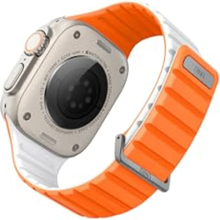 Uniq Revix Evo, Reversibles Uhrenarmband aus Edelstahl und Silikon für Apple Watch Series 1-9/SE/Ultra, 42/44/45/49mm, orange – Bild 3