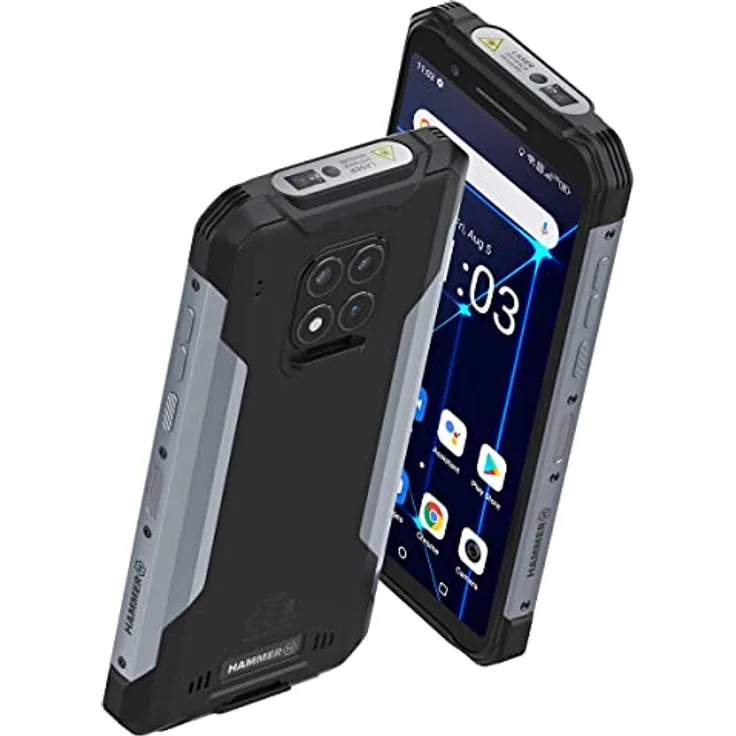 Hammer Construction (128 GB, 6", Dual SIM, 16 Mpx, 4G), Robustes Smartphone, Schwarz