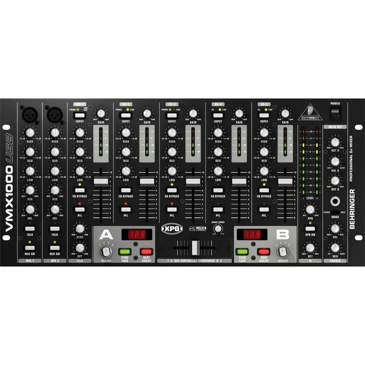 Behringer VMX1000USB, 7-Kanal DJ-Mixer mit USB-Schnittstelle, ULTRAGLIDE-Fadern und 3-Band Kill-EQ, Schwarz
