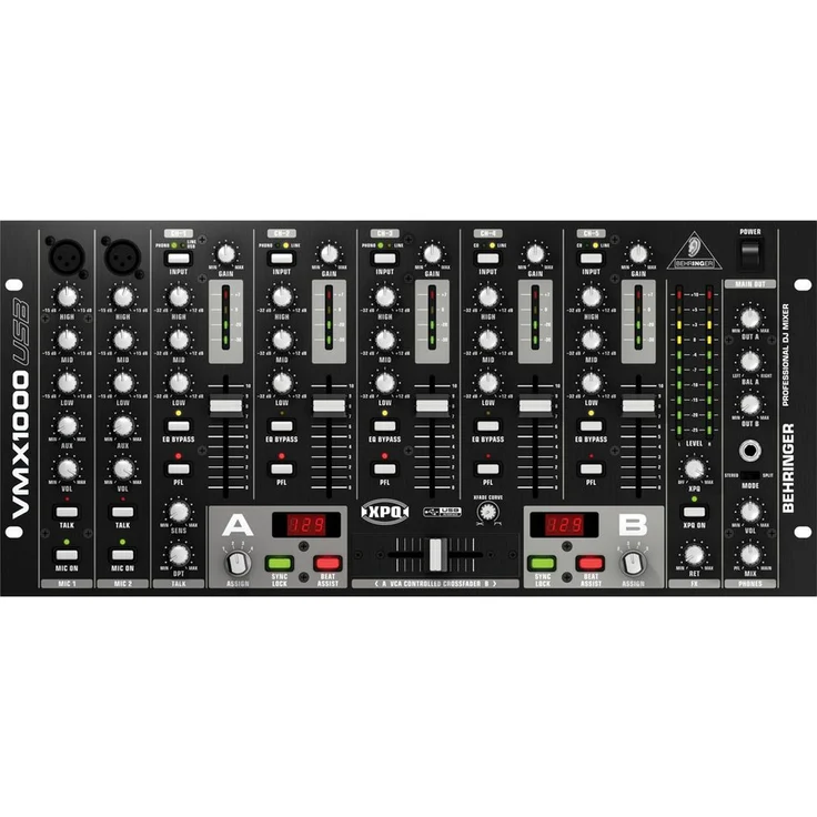 Behringer VMX1000USB, 7-Kanal DJ-Mixer mit USB-Schnittstelle, ULTRAGLIDE-Fadern und 3-Band Kill-EQ, Schwarz
