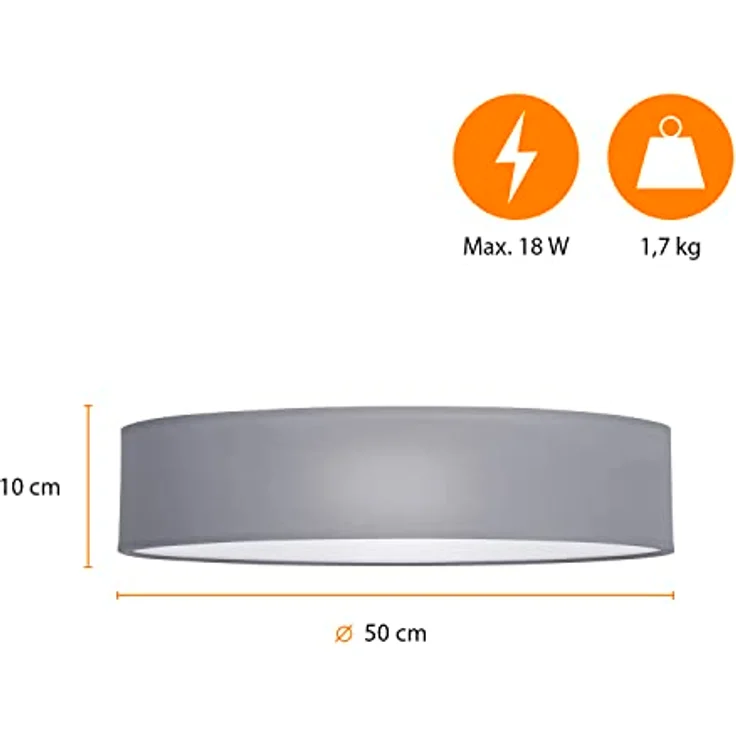 Smartwares IDE-60036 Deckenleuchte- Textilschirm, 50 cm , 4x E27, grau – Bild 3