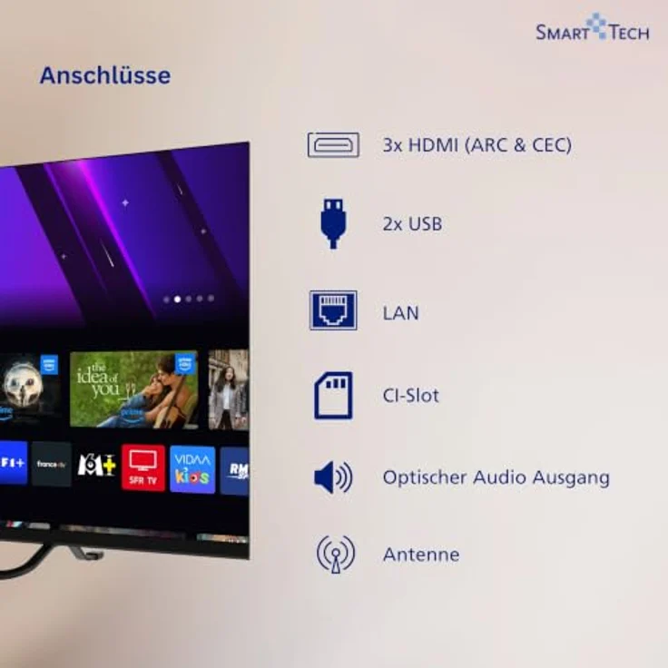 Smart Tech 32QV02V, 40 Zoll QLED Smart TV mit VIDAA, HD ready, Triple-Tuner, WLAN und Dolby Digital Plus – Bild 4