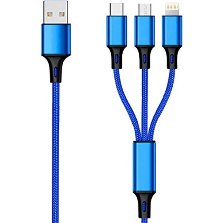 2GO in 1 USB Ladekabel - blau - 150cm für Micro-USB & Apple 8-Pin & USB Type-C