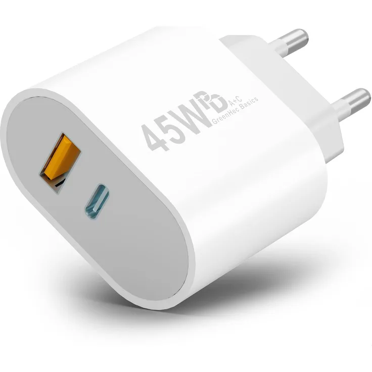 GreenHec 45W USB-C & USB-A Schnellladegerät, Dual-Port Netzteil mit GaN-Technologie für Handy, iPhone, Samsung, iPad